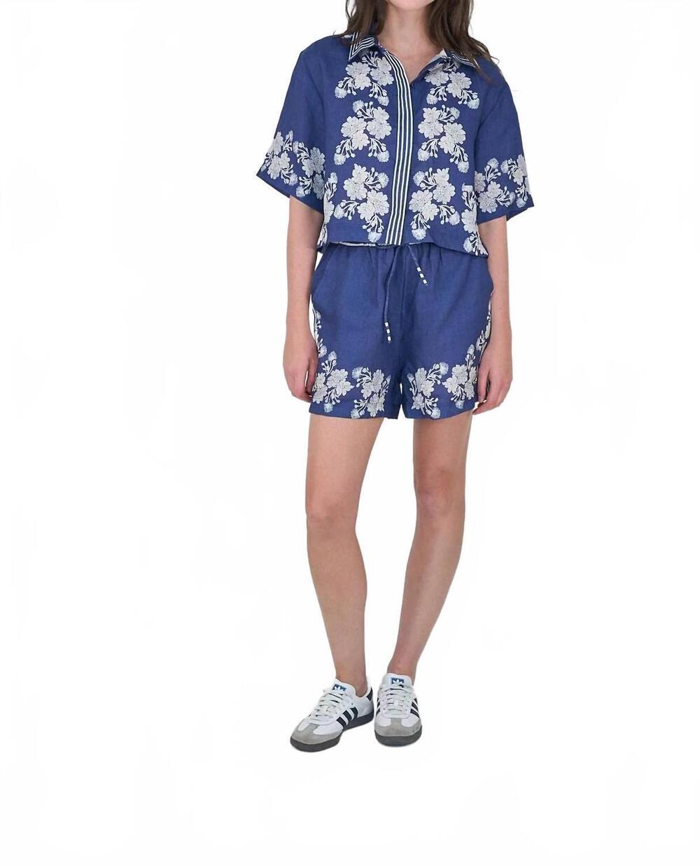 NEW LAS SUREÑAS short-sleeve linen shirt in blue